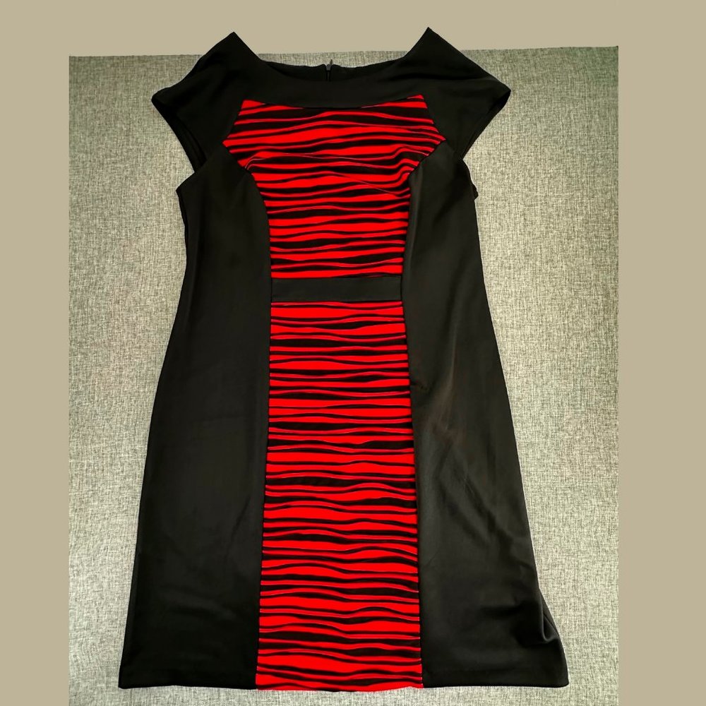 Connected Apparel Formal Dress Black Red Plus 14W‎ Cap Sleeve Polyester Spandex